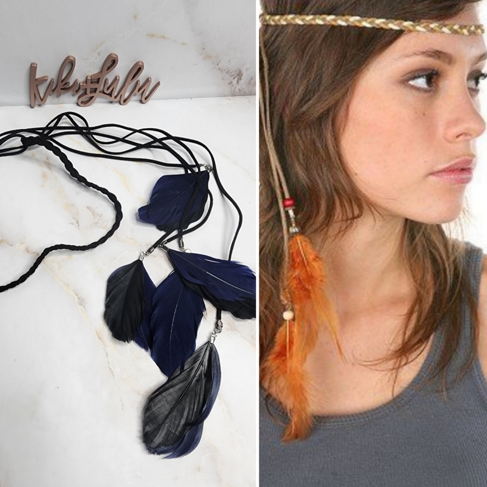 Headband braided with hanging feather new